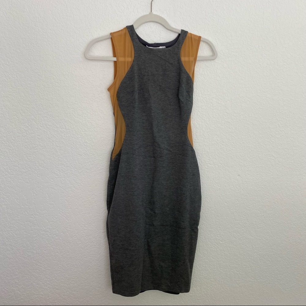 BAILEY44 Gray and Mustard Womens Bodycon Colorblock Tank Midi Dress